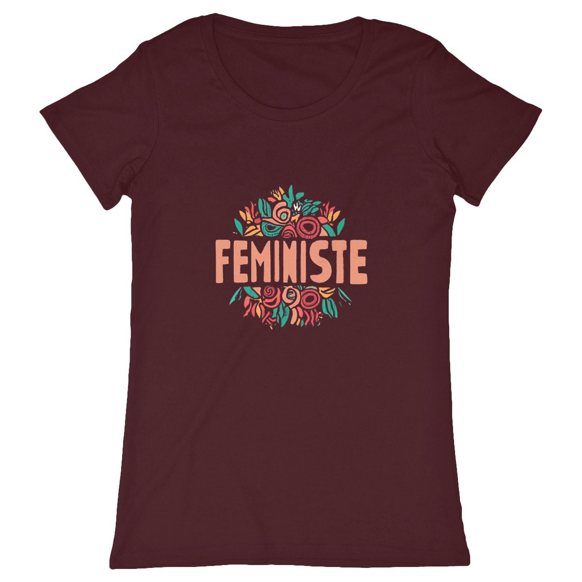 T-Shirt Col Rond - Feministe Coeur - face_bordeaux